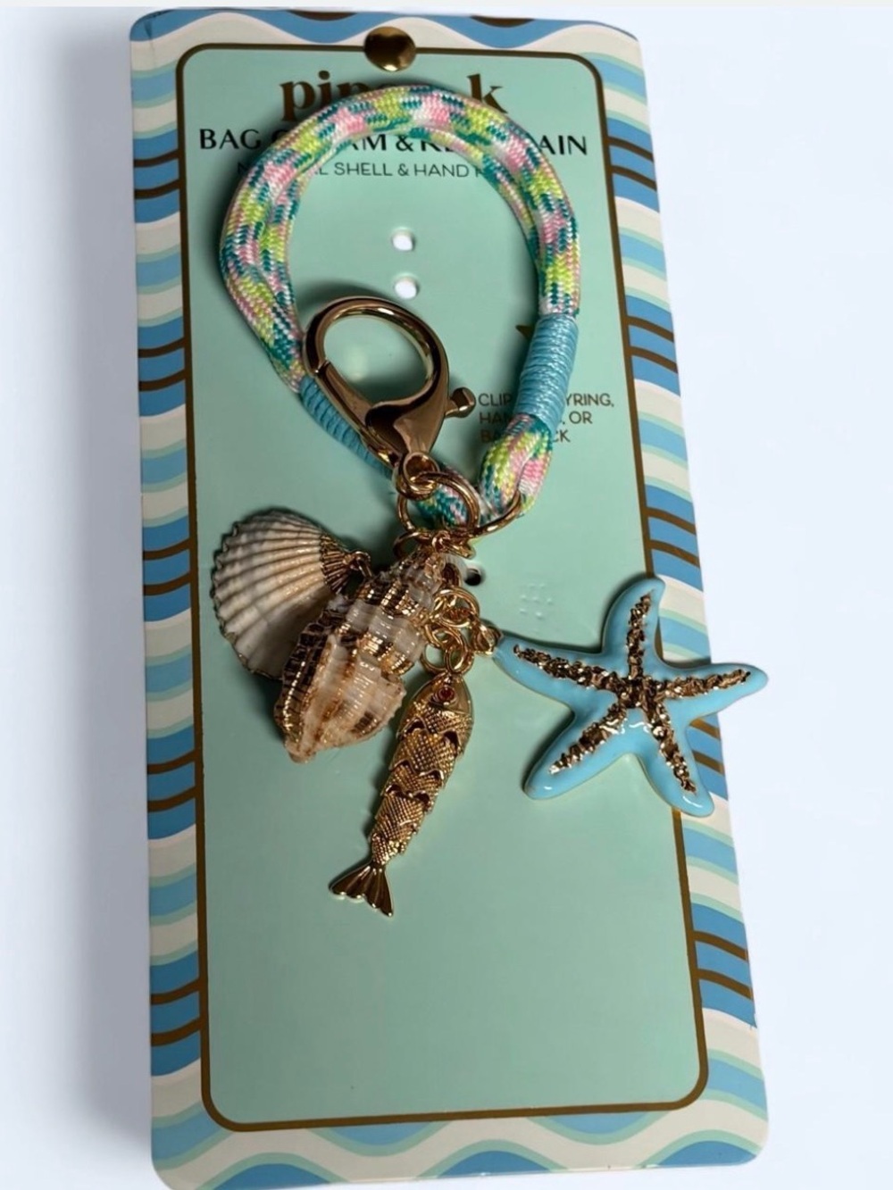Sea Charm Wristlet Keychain with Shells & Starfish